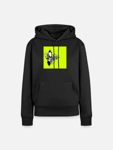 Neongelbes Skelett-Halsband - Frauen Premium Bio Hoodie - Schwarz