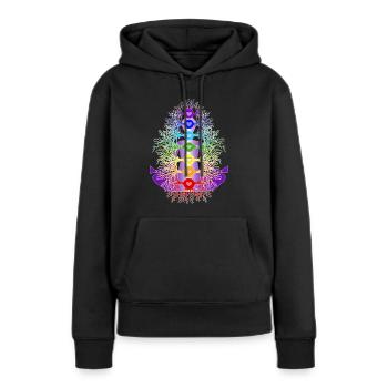 Les chakras avec leurs racines - Sweat à capuche Premium bio Femme - noir - Devant - Julia (174cm)