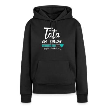 Future Tata en Cours Annonce Grossesse Pour Tante - Sweat à capuche Premium bio Femme - noir - Devant - Julia (174cm)