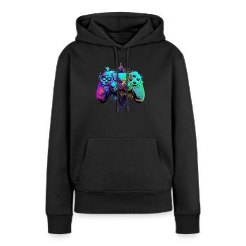 Neon Gaming Controller / Kontroller - Frauen Premium Bio Hoodie - Schwarz - Vorne - Julia (174cm)