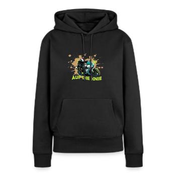 Motorrad auf die Knie - Frauen Premium Bio Hoodie - Schwarz - Vorne - Julia (174cm)