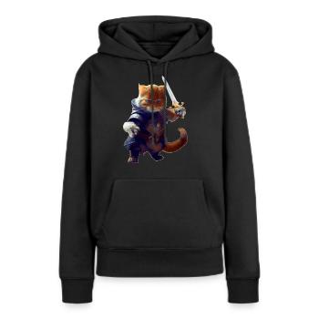 Chevalier chat combattant avec épée et bravoure - Sweat à capuche Premium bio Femme - noir - Devant - Julia (174cm)