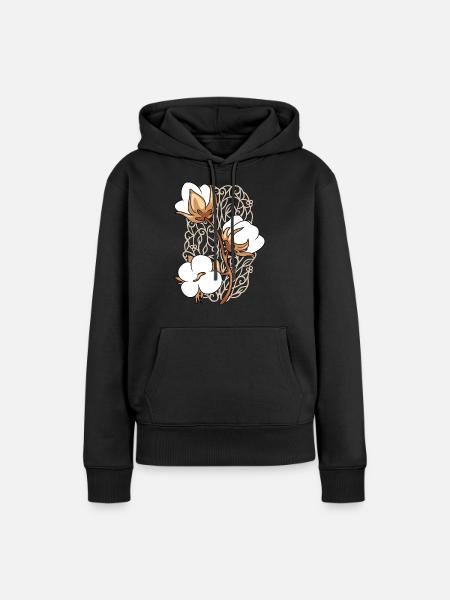 Ornamentelement mit blühendem Baumwollzweig - Frauen Premium Bio Hoodie - Schwarz
