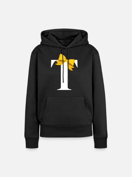Buchstabe t gelbe Schleife - Frauen Premium Bio Hoodie - Schwarz