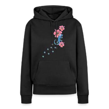 Gecko footprint with hibiscus, lucky charm Aloha - Women’s Premium Organic Hoodie - black - Front - Julia (174cm)