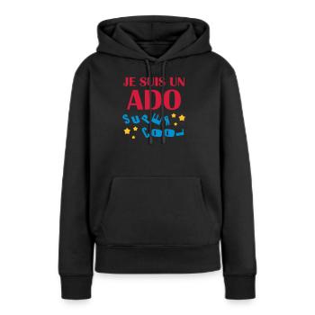 adolescent / enfant / ado / adolescente - Sweat à capuche Premium bio Femme - noir - Devant - Julia (174cm)