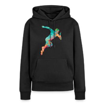 Jogging und Laufen - Frauen Premium Bio Hoodie - Schwarz - Vorne - Julia (174cm)