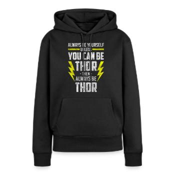 Symboles nordiques d’Asgard Thor - Sweat à capuche Premium bio Femme - noir - Devant - Julia (174cm)