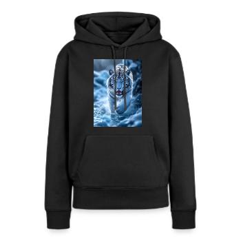 Le tigre blanc court dans le ruisseau - Sweat à capuche Premium bio Femme - noir - Devant - Julia (174cm)