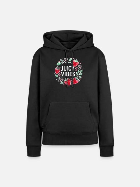 Juicy Vibes - Sommerdesign mit Erdbeeren - Frauen Premium Bio Hoodie - Schwarz