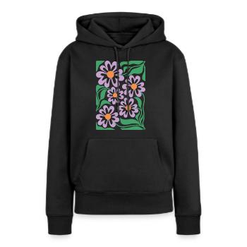 Motif floral violet Boho Flora - Sweat à capuche Premium bio Femme - noir - Devant - Julia (174cm)