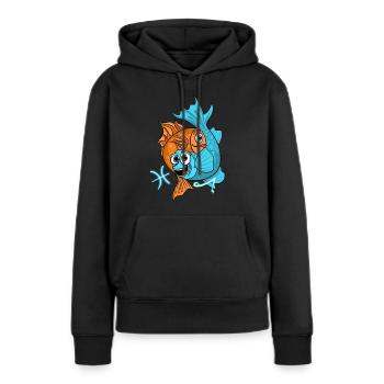 « Poisson » - Sweat à capuche Premium bio Femme - noir - Devant - Julia (174cm)