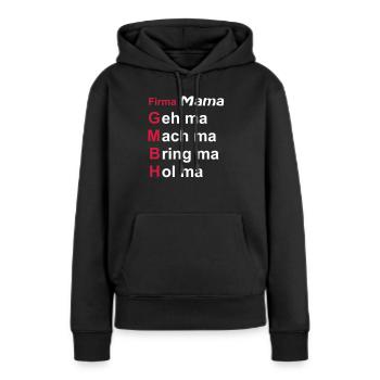 firma mama - Frauen Premium Bio Hoodie - Schwarz - Vorne - Julia (174cm)