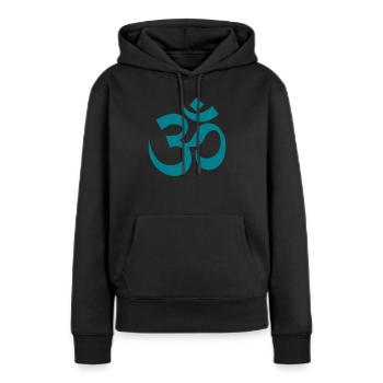 Om symbole pour le yoga et la méditation bleu turquoise vert - Sweat à capuche Premium bio Femme - noir - Devant - Julia (174cm)