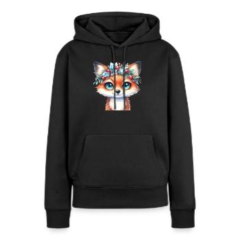 Renard d’hiver avec couronne de cristal de glace - Sweat à capuche Premium bio Femme - noir - Devant - Julia (174cm)