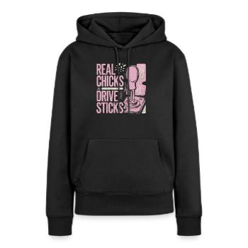 Les femmes puissantes adorent les engrenages - Sweat à capuche Premium bio Femme - noir - Devant - Julia (174cm)