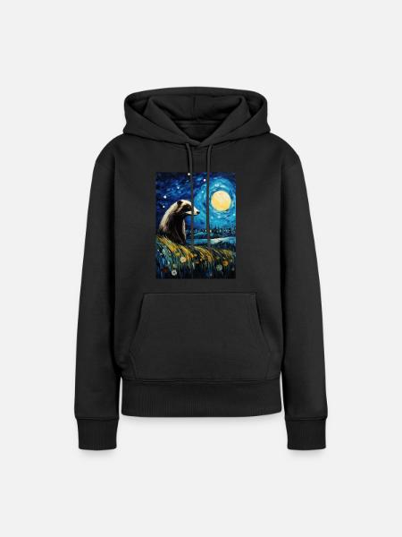 dachs, van gogh, sternennacht, tier - Frauen Premium Bio Hoodie - Schwarz