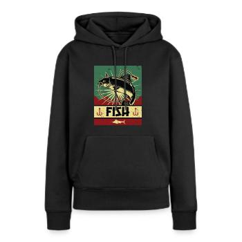 Propagande de pêche - Sweat à capuche Premium bio Femme - noir - Devant - Julia (174cm)