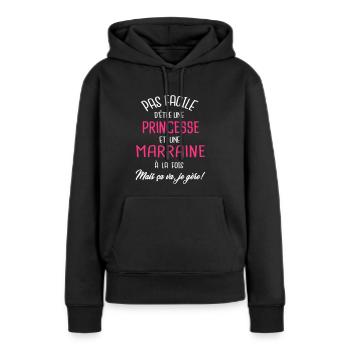 Pas facile d'être princesse et marraine - Sweat à capuche Premium bio Femme - noir - Devant - Julia (174cm)