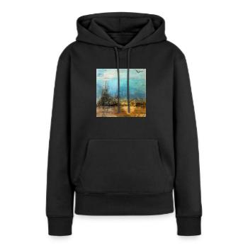 LE DESERT - Sweat à capuche Premium bio Femme - noir - Devant - Julia (174cm)