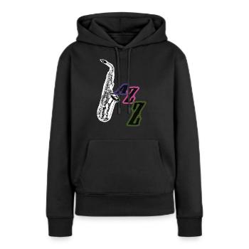 Jazz - Frauen Premium Bio Hoodie - Schwarz - Vorne - Julia (174cm)