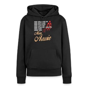 Aussie - Mein - Frauen Premium Bio Hoodie - Schwarz - Vorne - Julia (174cm)