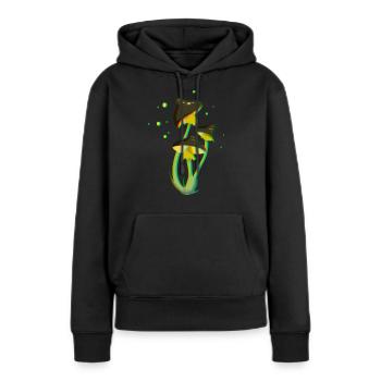 Dessin Champignon Trippy Fluo 3D et Psychédélique - Sweat à capuche Premium bio Femme - noir - Devant - Julia (174cm)