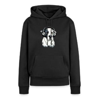 Rexo le chien audiophile - Sweat à capuche Premium bio Femme - noir - Devant - Julia (174cm)
