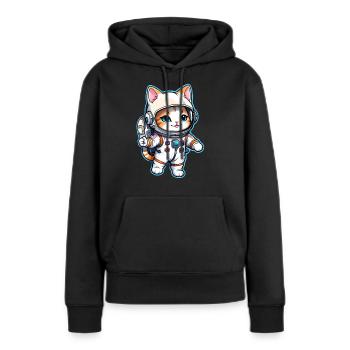 Astronaut Katze - Weltraum - Frauen Premium Bio Hoodie - Schwarz - Vorne - Julia (174cm)