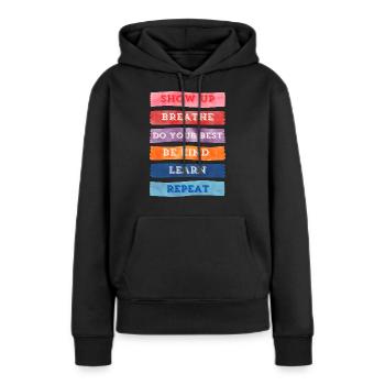 Liste de tâches consciente - Sweat à capuche Premium bio Femme - noir - Devant - Julia (174cm)