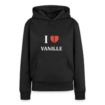 i love vanille - Sweat à capuche Premium bio Femme - noir - Devant - Julia (174cm)