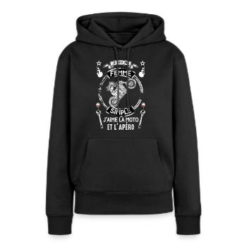 Femme Simple Moto Apero Motarde - Sweat à capuche Premium bio Femme - noir - Devant - Julia (174cm)