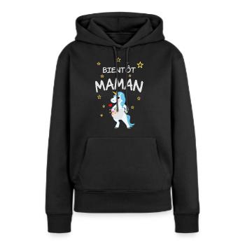 Bientôt maman - Sweat à capuche Premium bio Femme - noir - Devant - Julia (174cm)