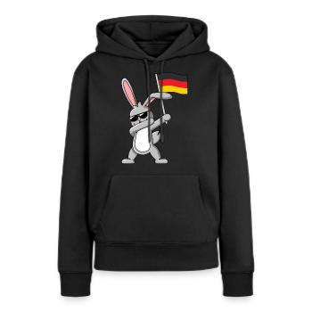 Dabbing Rabbit mit Deutschlandfahne - Frauen Premium Bio Hoodie - Schwarz - Vorne - Julia (174cm)