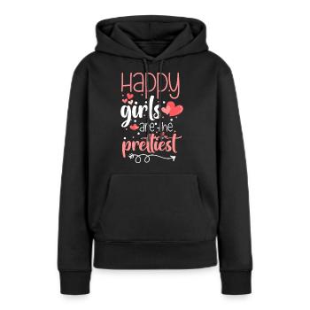 Bonheur Joie Argent Optimisme - Sweat à capuche Premium bio Femme - noir - Devant - Julia (174cm)