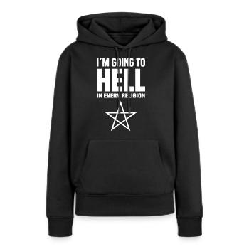 Athéisme - Sweat à capuche Premium bio Femme - noir - Devant - Julia (174cm)
