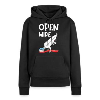 Open Wide - Frauen Premium Bio Hoodie - Schwarz - Vorne - Julia (174cm)