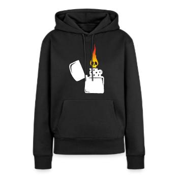 crâne enflammé et briquet blanc - Sweat à capuche Premium bio Femme - noir - Devant - Julia (174cm)