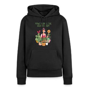Pflanzendame ist die neue Katzendame - Frauen Premium Bio Hoodie - Schwarz - Vorne - Julia (174cm)