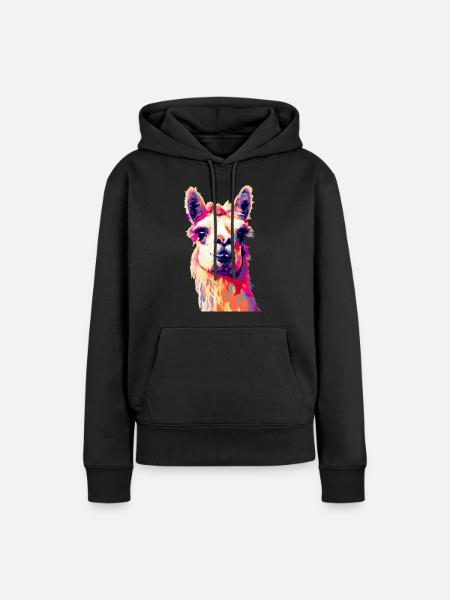 Lama - Frauen Premium Bio Hoodie - Schwarz