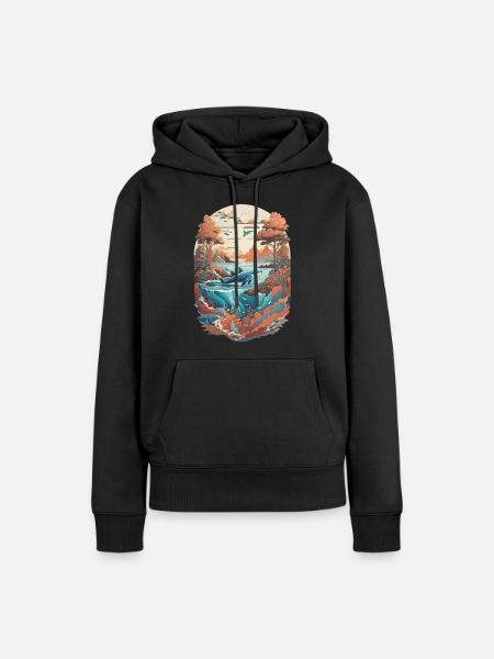 Lobos marinos y ballenas vintage - Sudadera con capucha prémium ecológica para mujer - negro