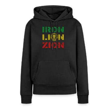 iron lion zion, rasta colours - Sweat à capuche Premium bio Femme - noir - Devant - Julia (174cm)