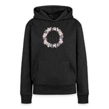 couronne argentée d’eucalyptus et de houx - Sweat à capuche Premium bio Femme - noir - Devant - Julia (174cm)