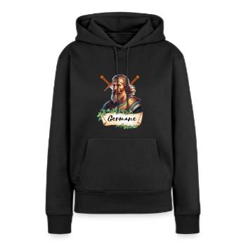 Germanen Motiv - Germane mit Schwert - Frauen Premium Bio Hoodie - Schwarz - Vorne - Julia (174cm)
