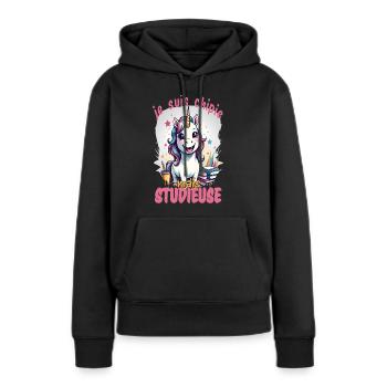 Ich bin ein fleißiger 5 - Frauen Premium Bio Hoodie - Schwarz - Vorne - Julia (174cm)
