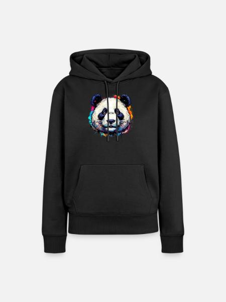 Panda - Frauen Premium Bio Hoodie - Schwarz