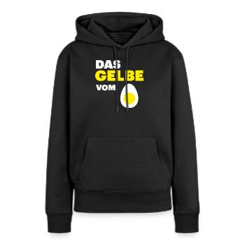 Hühner Fans -  Hahn - Gockel - Eigelb - Frauen Premium Bio Hoodie - Schwarz - Vorne - Julia (174cm)