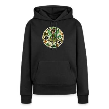 Jardin du trèfle des fées émeraude - Sweat à capuche Premium bio Femme - noir - Devant - Julia (174cm)