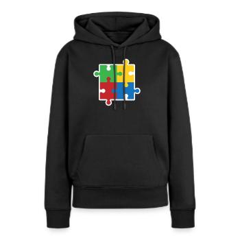 Icône du puzzle de l’autisme - Sweat à capuche Premium bio Femme - noir - Devant - Julia (174cm)