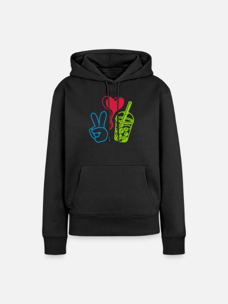 Love Peace Bubble Tea - Frauen Premium Bio Hoodie - Schwarz